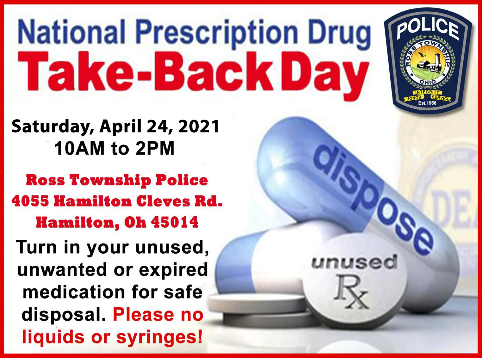 National Prescription Drug Take Back Day - April 24th - Township Ross